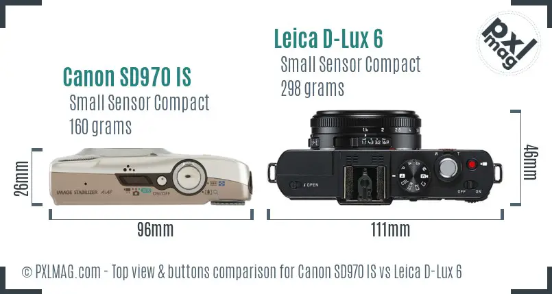 Canon SD970 IS vs Leica D-Lux 6 top view buttons comparison