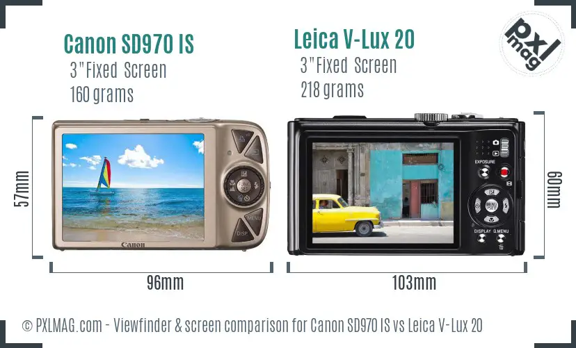 Canon SD970 IS vs Leica V-Lux 20 Screen and Viewfinder comparison