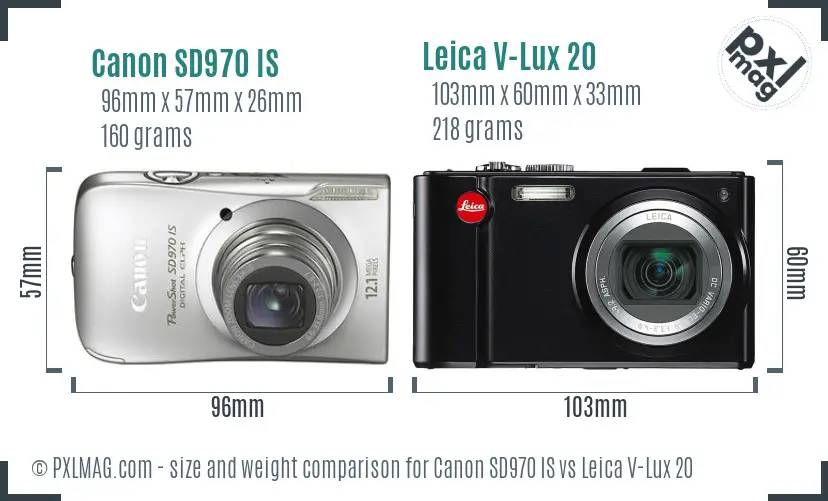 Canon SD970 IS vs Leica V-Lux 20 size comparison