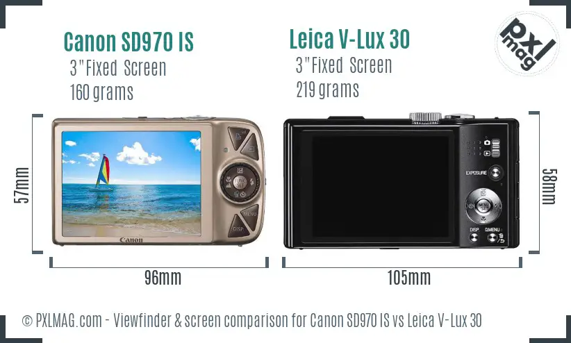 Canon SD970 IS vs Leica V-Lux 30 Screen and Viewfinder comparison