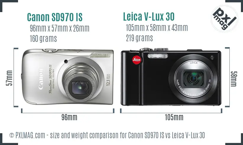 Canon SD970 IS vs Leica V-Lux 30 size comparison