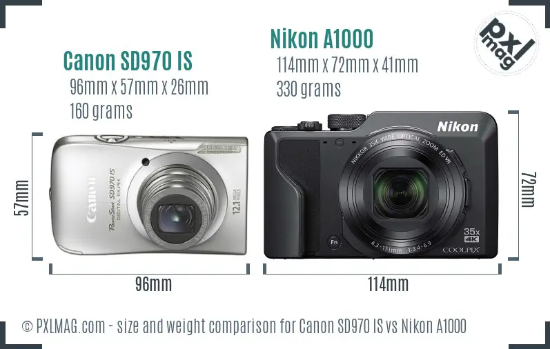 Canon SD970 IS vs Nikon A1000 size comparison Canon SD970 IS vs Nikon A1000 size comparison
