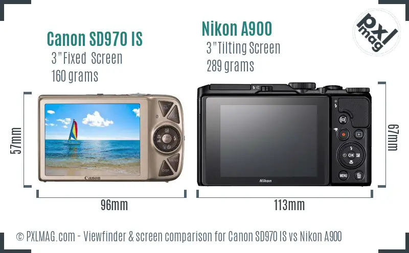 Canon SD970 IS vs Nikon A900 Screen and Viewfinder comparison Canon SD970 IS vs Nikon A900 Screen and Viewfinder comparison