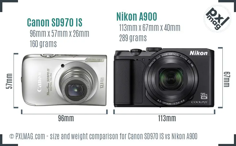 Canon SD970 IS vs Nikon A900 size comparison Canon SD970 IS vs Nikon A900 size comparison