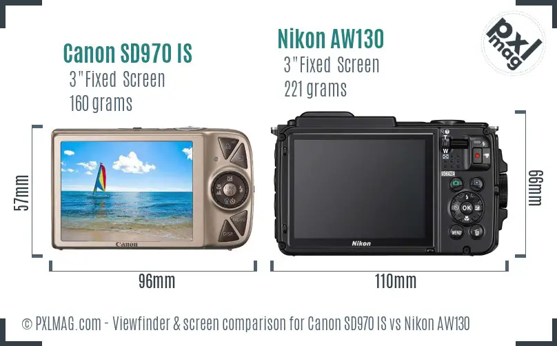 Canon SD970 IS vs Nikon AW130 Screen and Viewfinder comparison