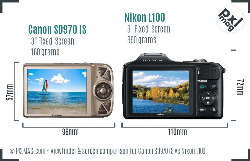 Canon SD970 IS vs Nikon L100 Screen and Viewfinder comparison