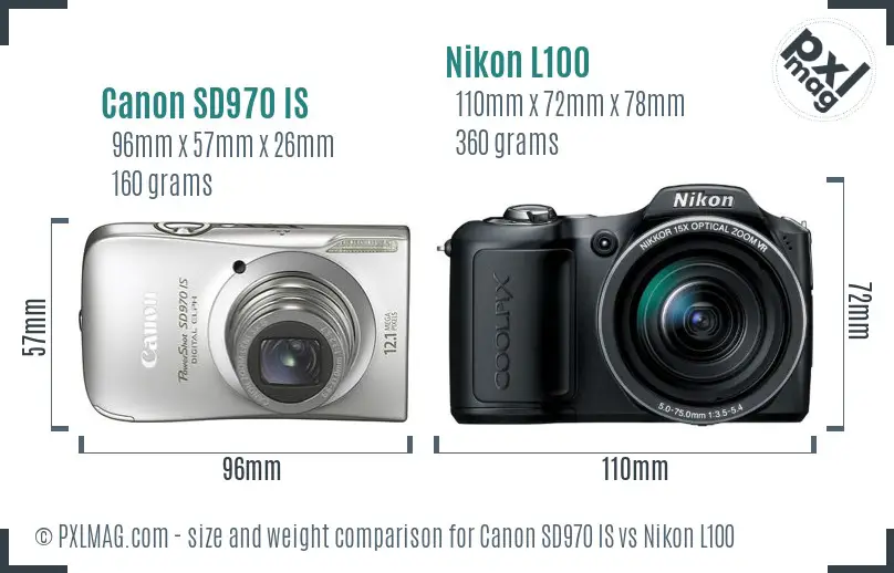 Canon SD970 IS vs Nikon L100 size comparison