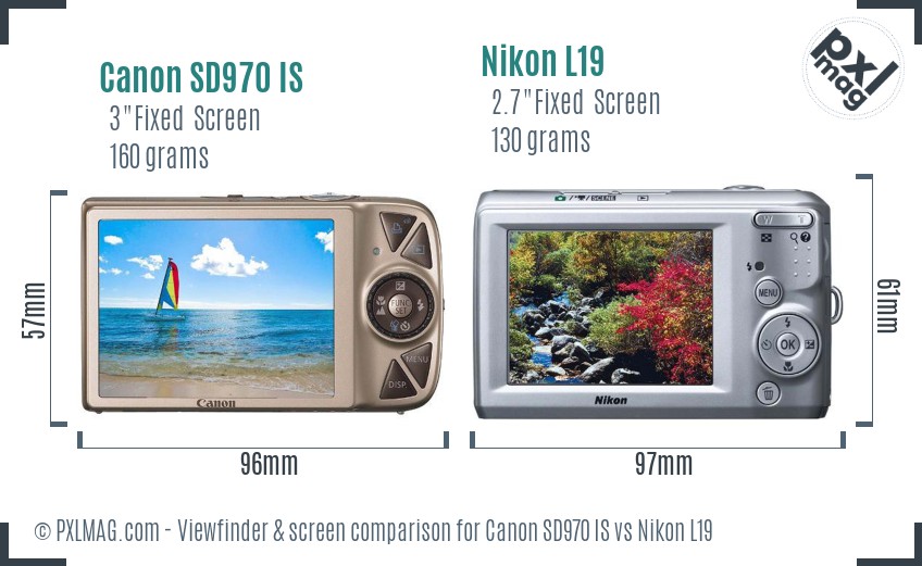 Canon SD970 IS vs Nikon L19 Screen and Viewfinder comparison