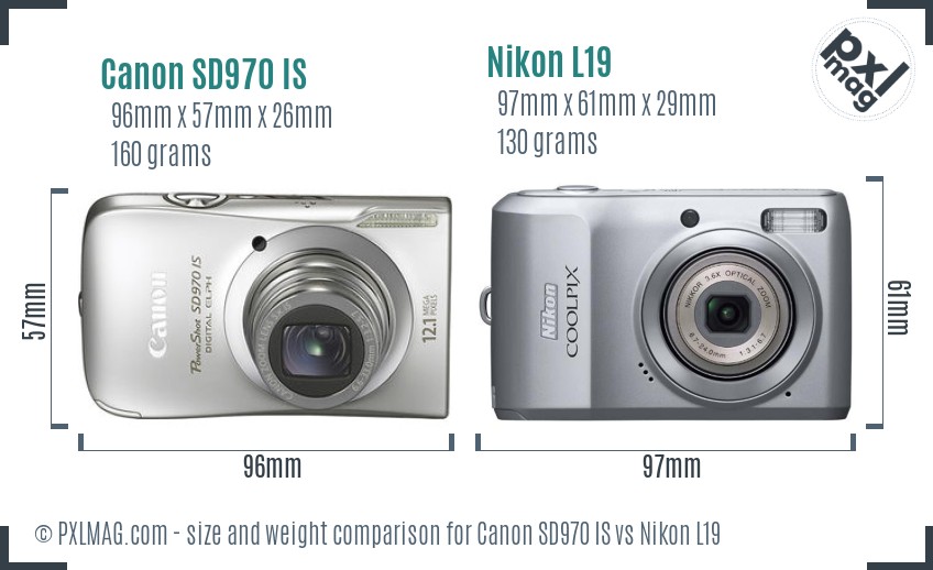 Canon SD970 IS vs Nikon L19 size comparison Canon SD970 IS vs Nikon L19 size comparison
