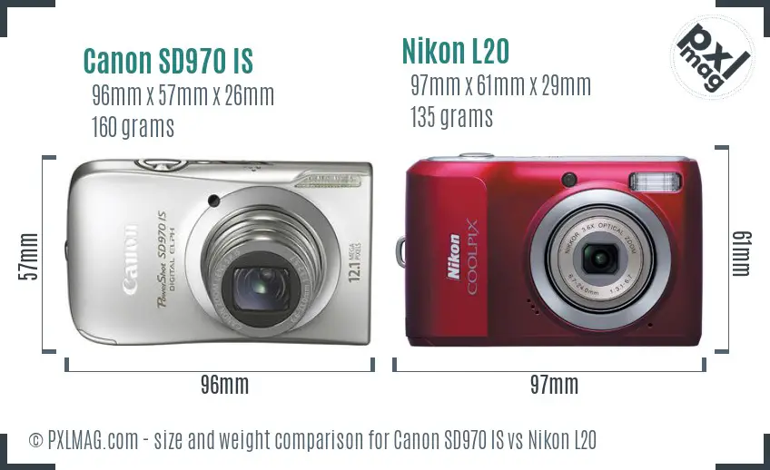 Canon SD970 IS vs Nikon L20 size comparison Canon SD970 IS vs Nikon L20 size comparison