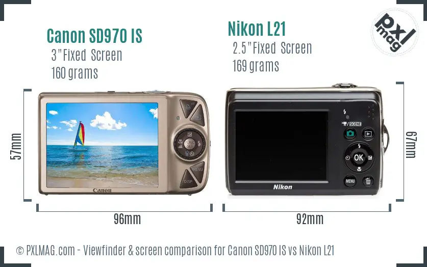 Canon SD970 IS vs Nikon L21 Screen and Viewfinder comparison