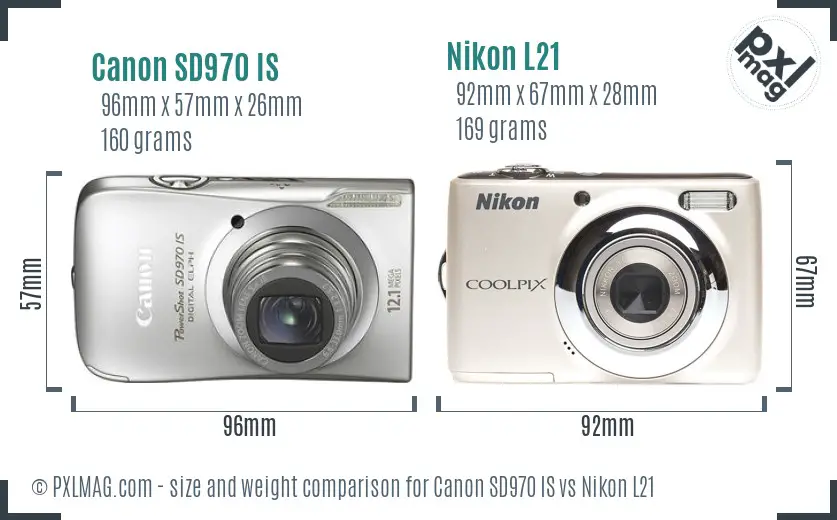 Canon SD970 IS vs Nikon L21 size comparison