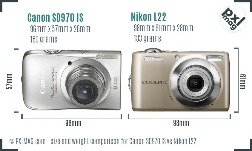 Canon SD970 IS vs Nikon L22 size comparison Canon SD970 IS vs Nikon L22 size comparison