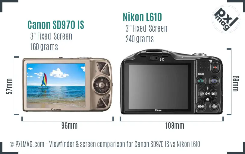 Canon SD970 IS vs Nikon L610 Screen and Viewfinder comparison Canon SD970 IS vs Nikon L610 Screen and Viewfinder comparison