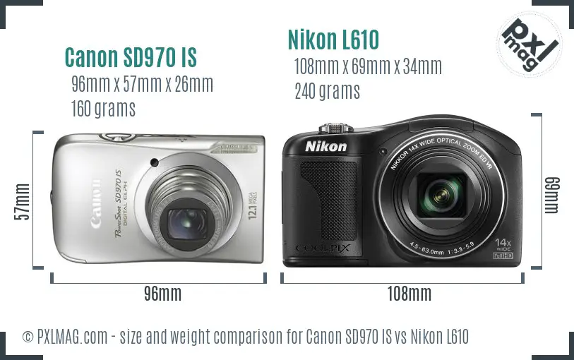 Canon SD970 IS vs Nikon L610 size comparison Canon SD970 IS vs Nikon L610 size comparison