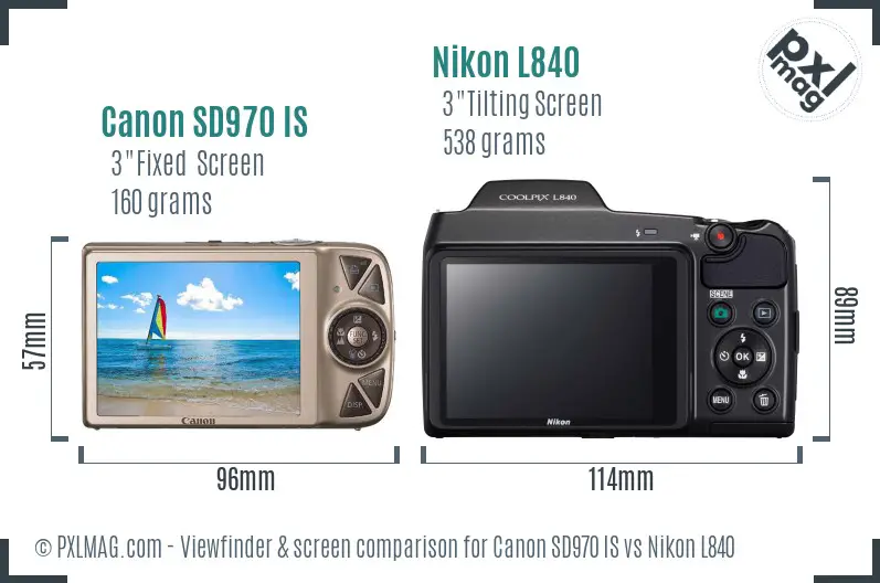 Canon SD970 IS vs Nikon L840 Screen and Viewfinder comparison