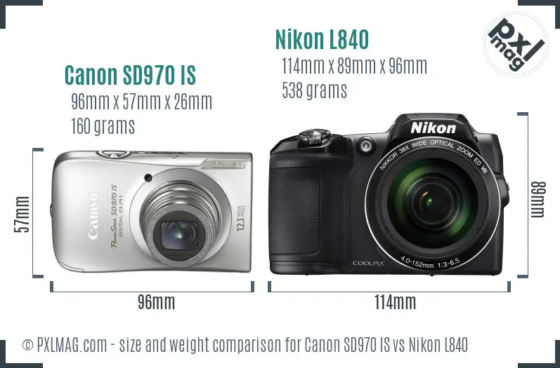 Canon SD970 IS vs Nikon L840 size comparison