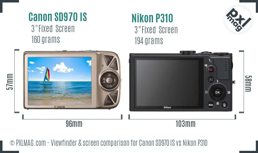 Canon SD970 IS vs Nikon P310 Screen and Viewfinder comparison