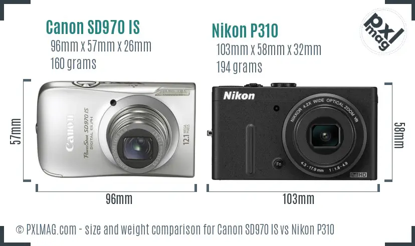 Canon SD970 IS vs Nikon P310 size comparison