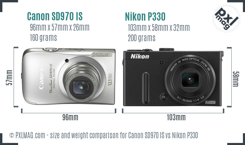 Canon SD970 IS vs Nikon P330 size comparison Canon SD970 IS vs Nikon P330 size comparison