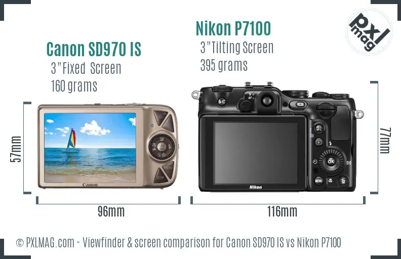 Canon SD970 IS vs Nikon P7100 Screen and Viewfinder comparison