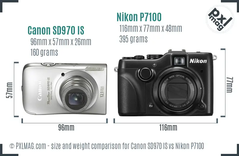 Canon SD970 IS vs Nikon P7100 size comparison