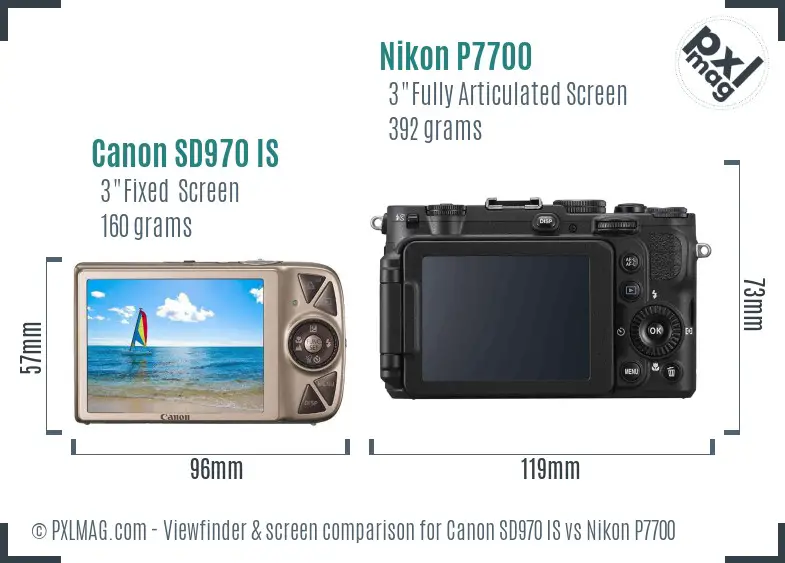 Canon SD970 IS vs Nikon P7700 Screen and Viewfinder comparison