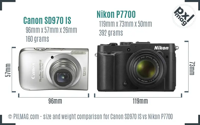 Canon SD970 IS vs Nikon P7700 size comparison
