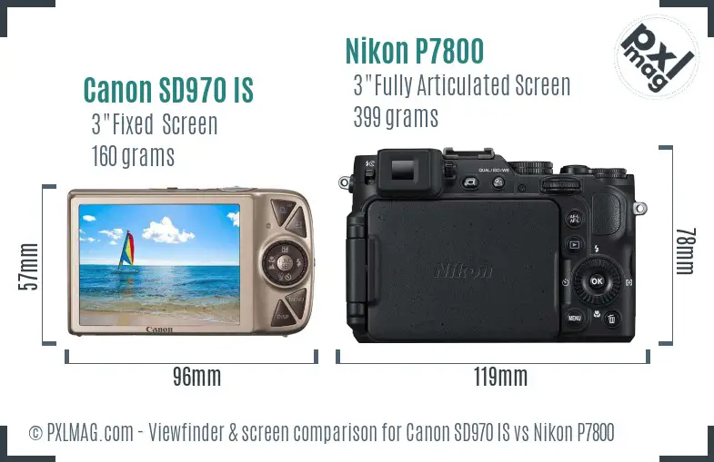 Canon SD970 IS vs Nikon P7800 Screen and Viewfinder comparison