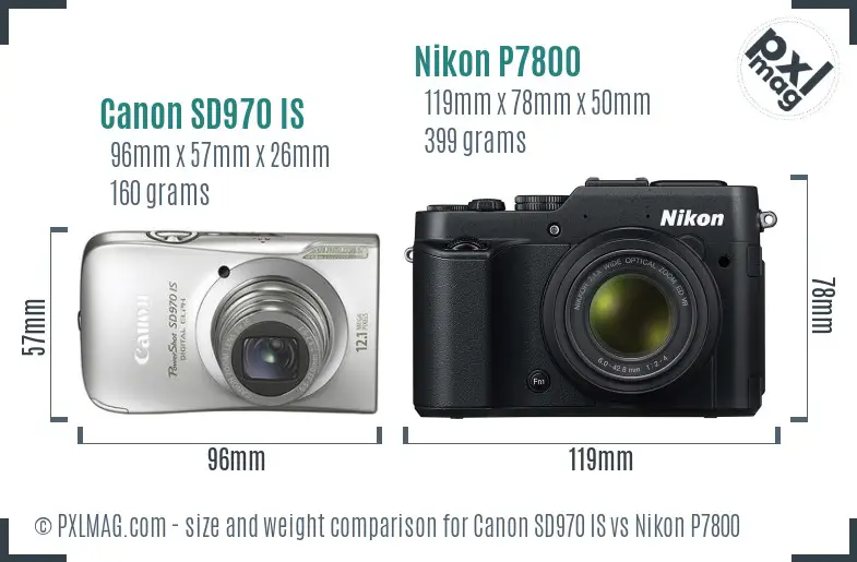 Canon SD970 IS vs Nikon P7800 size comparison