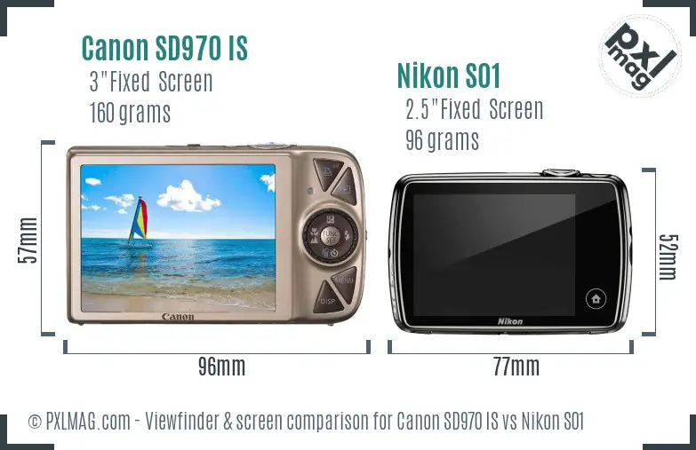 Canon SD970 IS vs Nikon S01 Screen and Viewfinder comparison