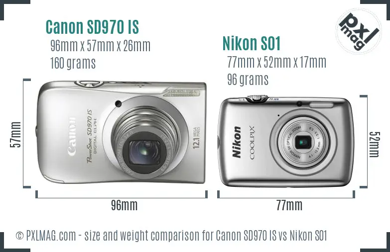 Canon SD970 IS vs Nikon S01 size comparison