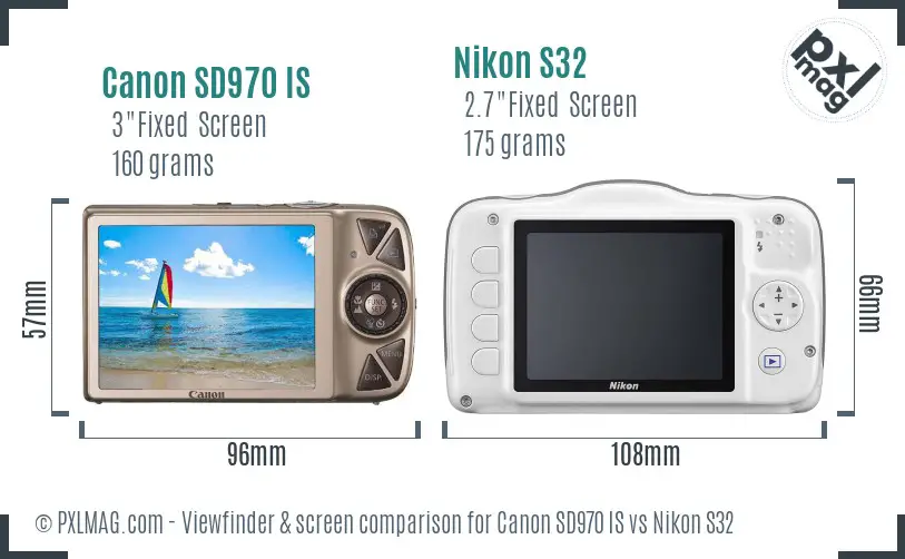 Canon SD970 IS vs Nikon S32 Screen and Viewfinder comparison