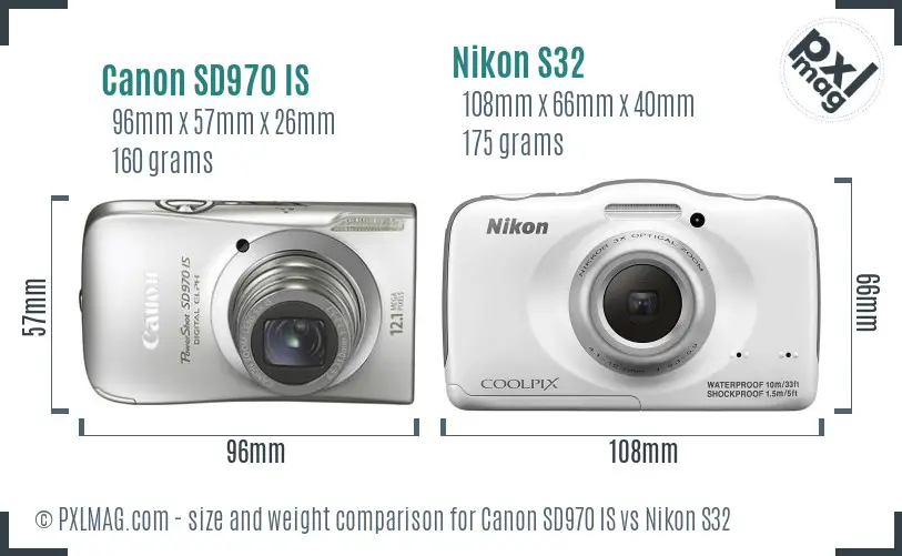 Canon SD970 IS vs Nikon S32 size comparison