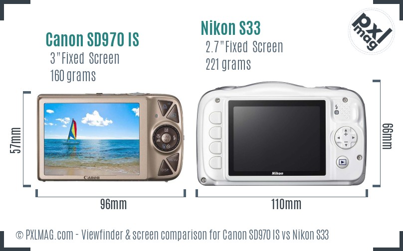 Canon SD970 IS vs Nikon S33 Screen and Viewfinder comparison