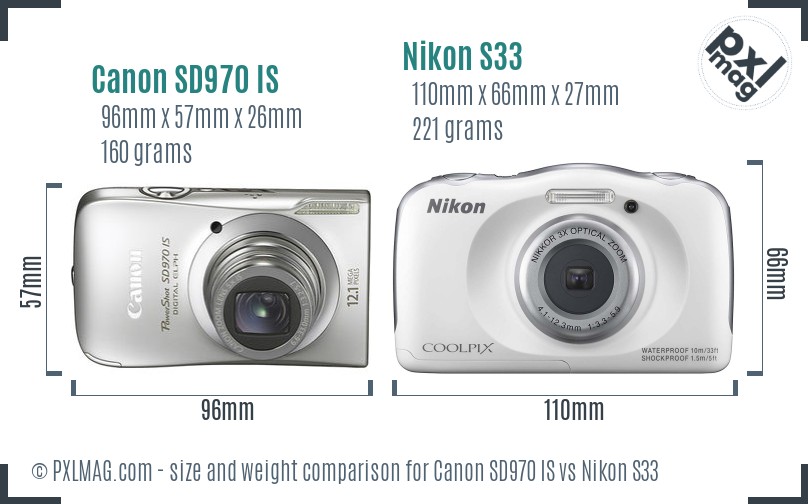 Canon SD970 IS vs Nikon S33 size comparison Canon SD970 IS vs Nikon S33 size comparison