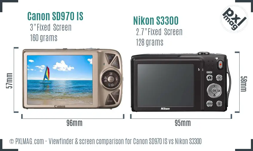 Canon SD970 IS vs Nikon S3300 Screen and Viewfinder comparison