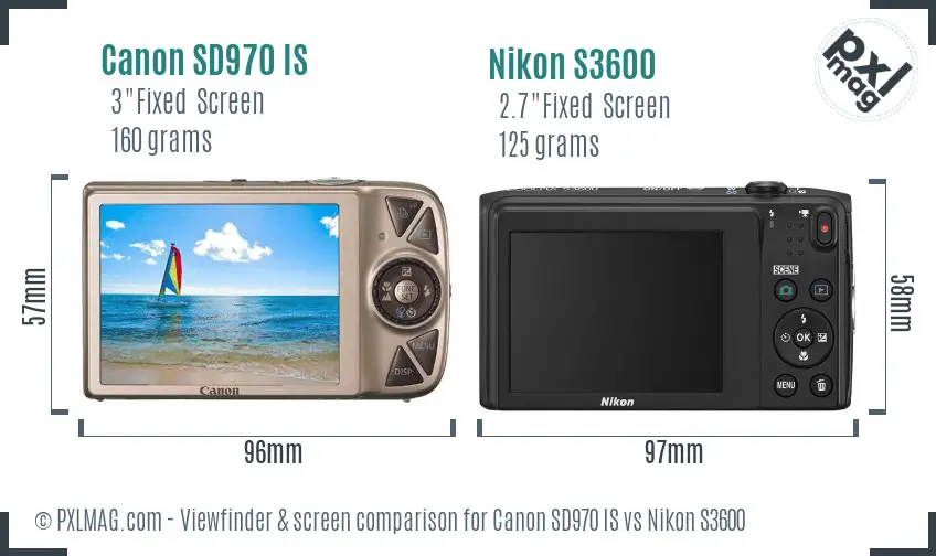 Canon SD970 IS vs Nikon S3600 Screen and Viewfinder comparison