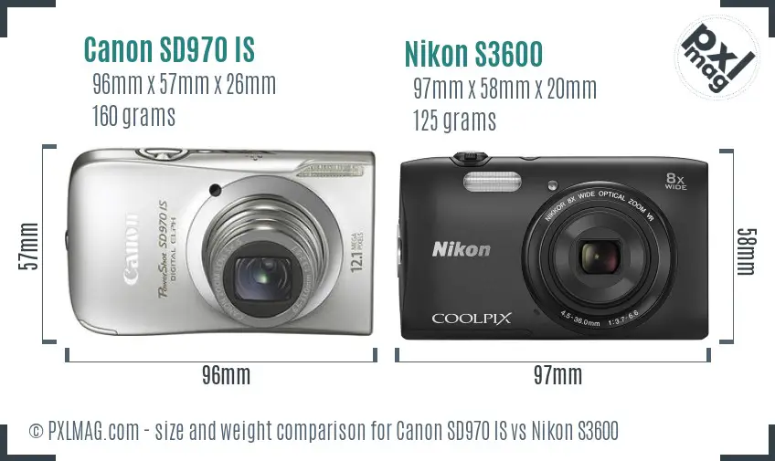 Canon SD970 IS vs Nikon S3600 size comparison