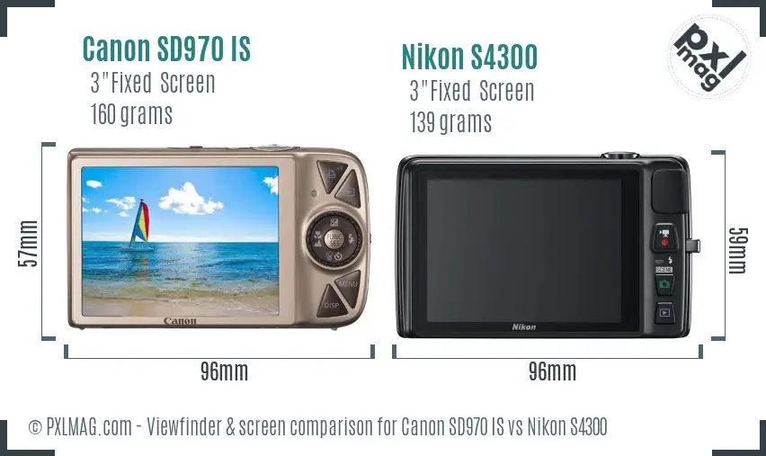Canon SD970 IS vs Nikon S4300 Screen and Viewfinder comparison