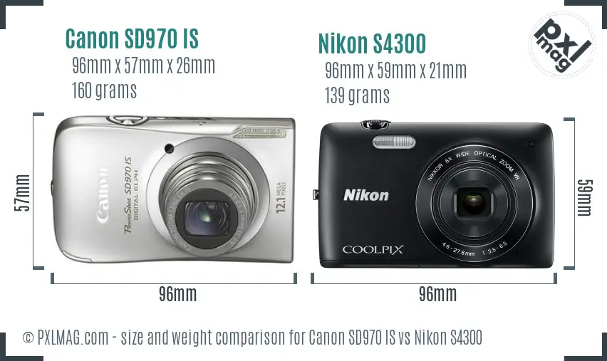 Canon SD970 IS vs Nikon S4300 size comparison