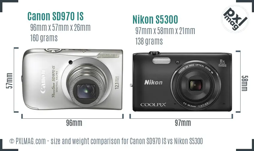 Canon SD970 IS vs Nikon S5300 size comparison Canon SD970 IS vs Nikon S5300 size comparison