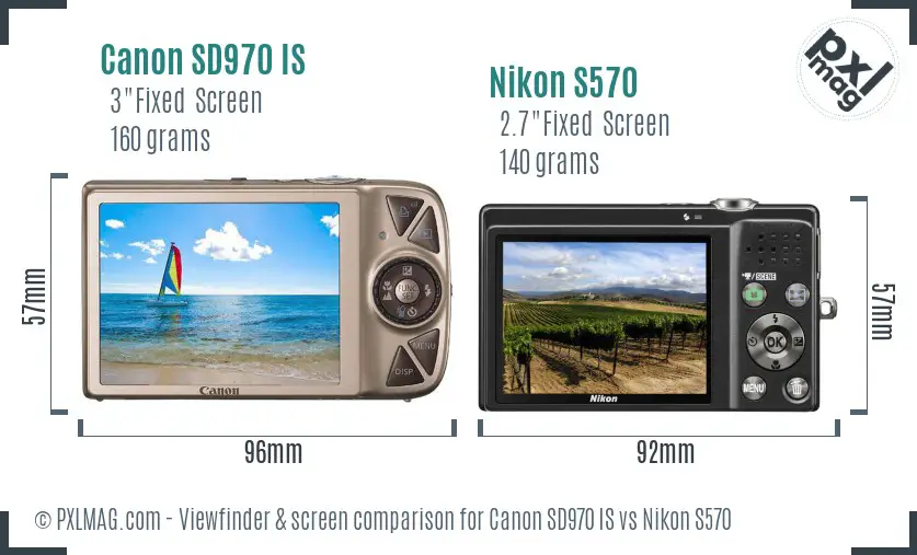 Canon SD970 IS vs Nikon S570 Screen and Viewfinder comparison