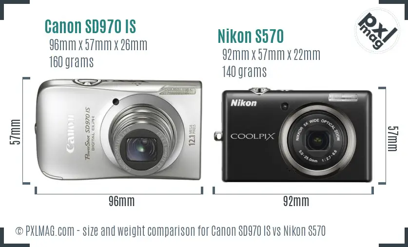 Canon SD970 IS vs Nikon S570 size comparison Canon SD970 IS vs Nikon S570 size comparison