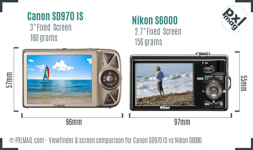 Canon SD970 IS vs Nikon S6000 Screen and Viewfinder comparison