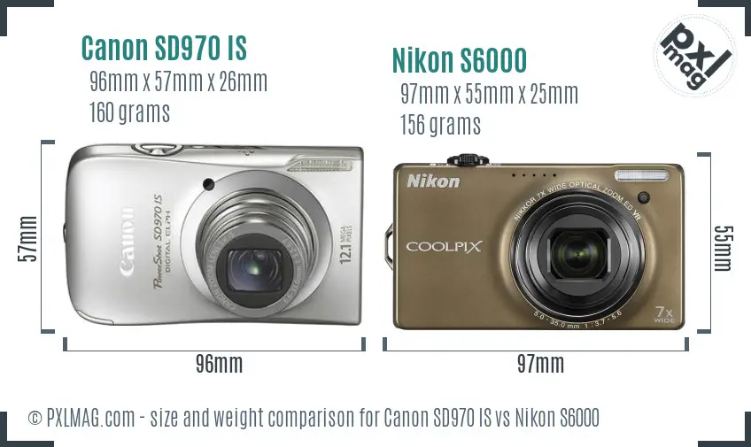 Canon SD970 IS vs Nikon S6000 size comparison