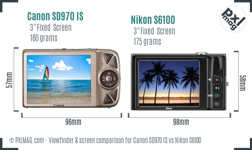 Canon SD970 IS vs Nikon S6100 Screen and Viewfinder comparison