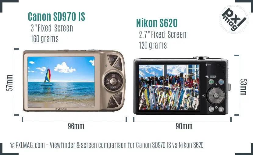 Canon SD970 IS vs Nikon S620 Screen and Viewfinder comparison
