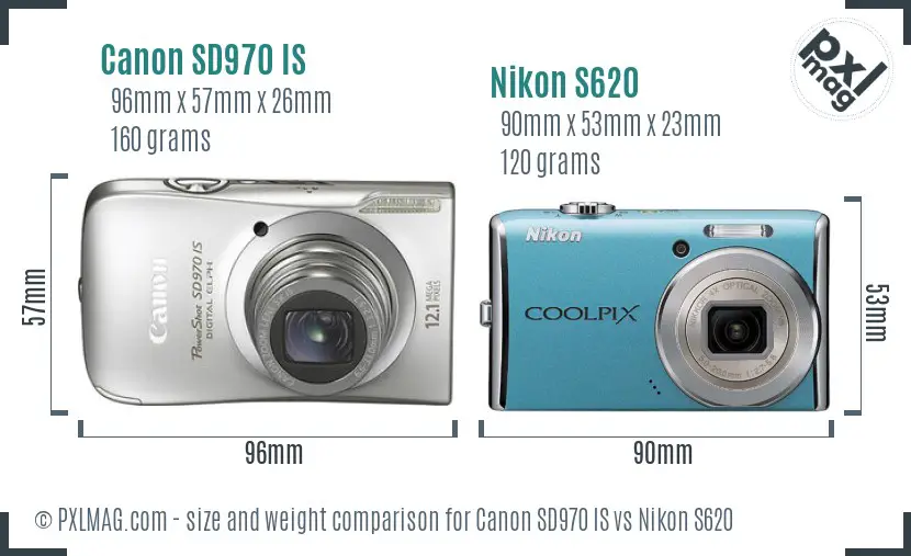 Canon SD970 IS vs Nikon S620 size comparison