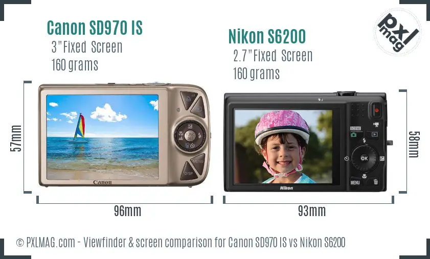 Canon SD970 IS vs Nikon S6200 Screen and Viewfinder comparison